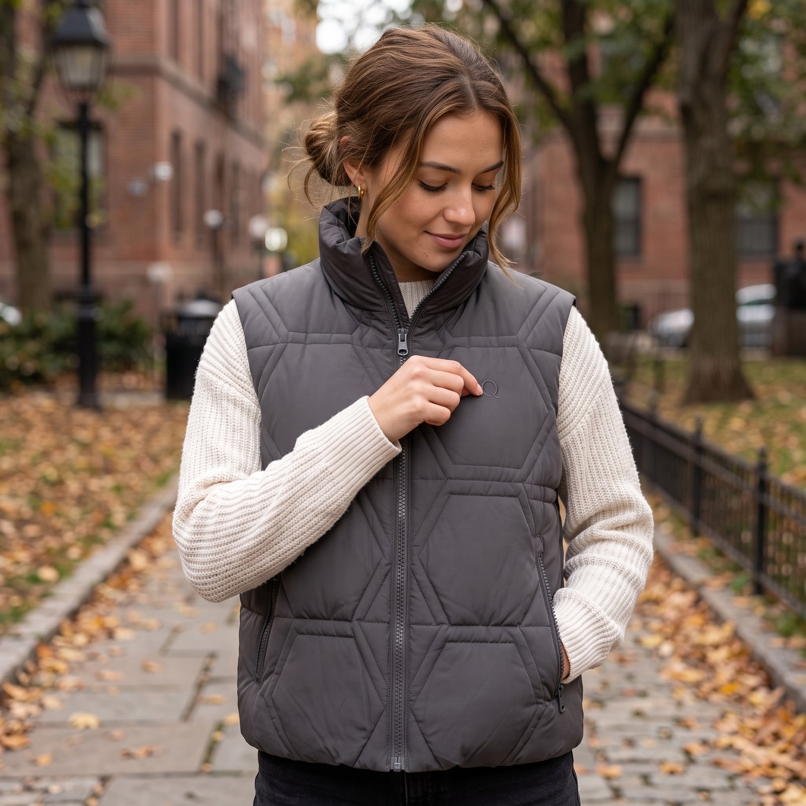 Q Clothing Store Women's Premium Geometric Quilted Puffer Vest - Charcoal Grey - Image 4