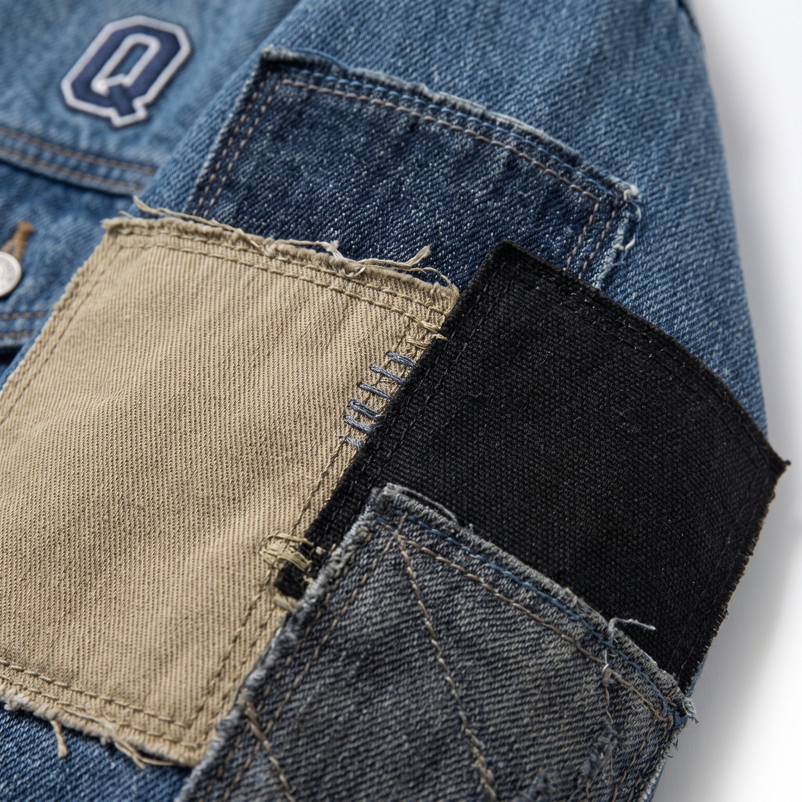 Q Clothing Store Premium Oversized Patchwork Denim Jacket - Vintage Blue - Image 3