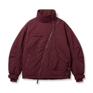 Q Clothing Store Women's Asymmetrical Zip Burgundy Canvas Moto Jacket
