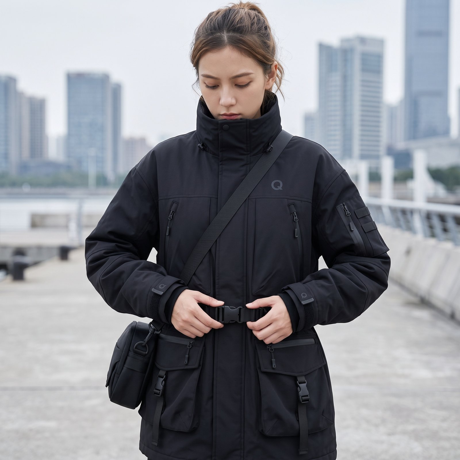 Q Clothing Store Women's Premium Tactical Utility Parka Jacket - Waterproof Black - Image 4