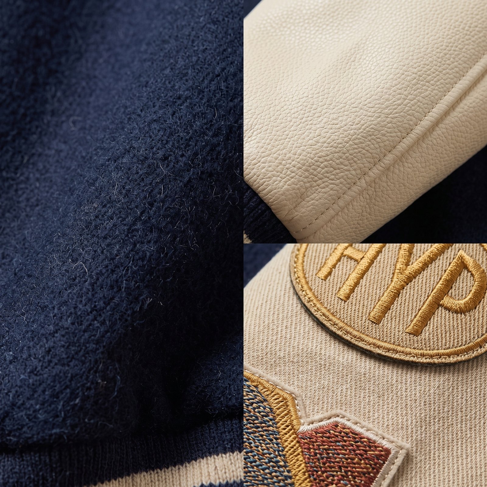 Q Clothing Store Premium Navy & Cream Varsity Jacket with Custom Patches - Image 3