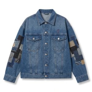 Q Clothing Store Premium Oversized Patchwork Denim Jacket - Vintage Blue