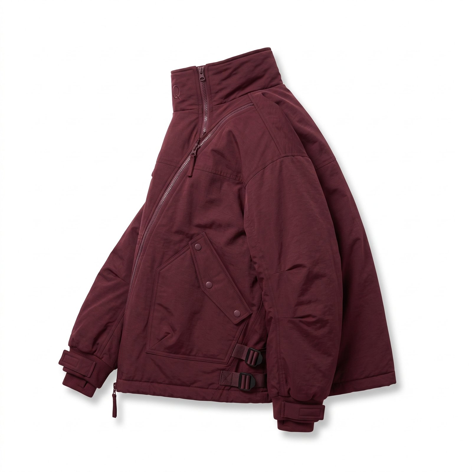 Q Clothing Store Women's Asymmetrical Zip Burgundy Canvas Moto Jacket - Image 2