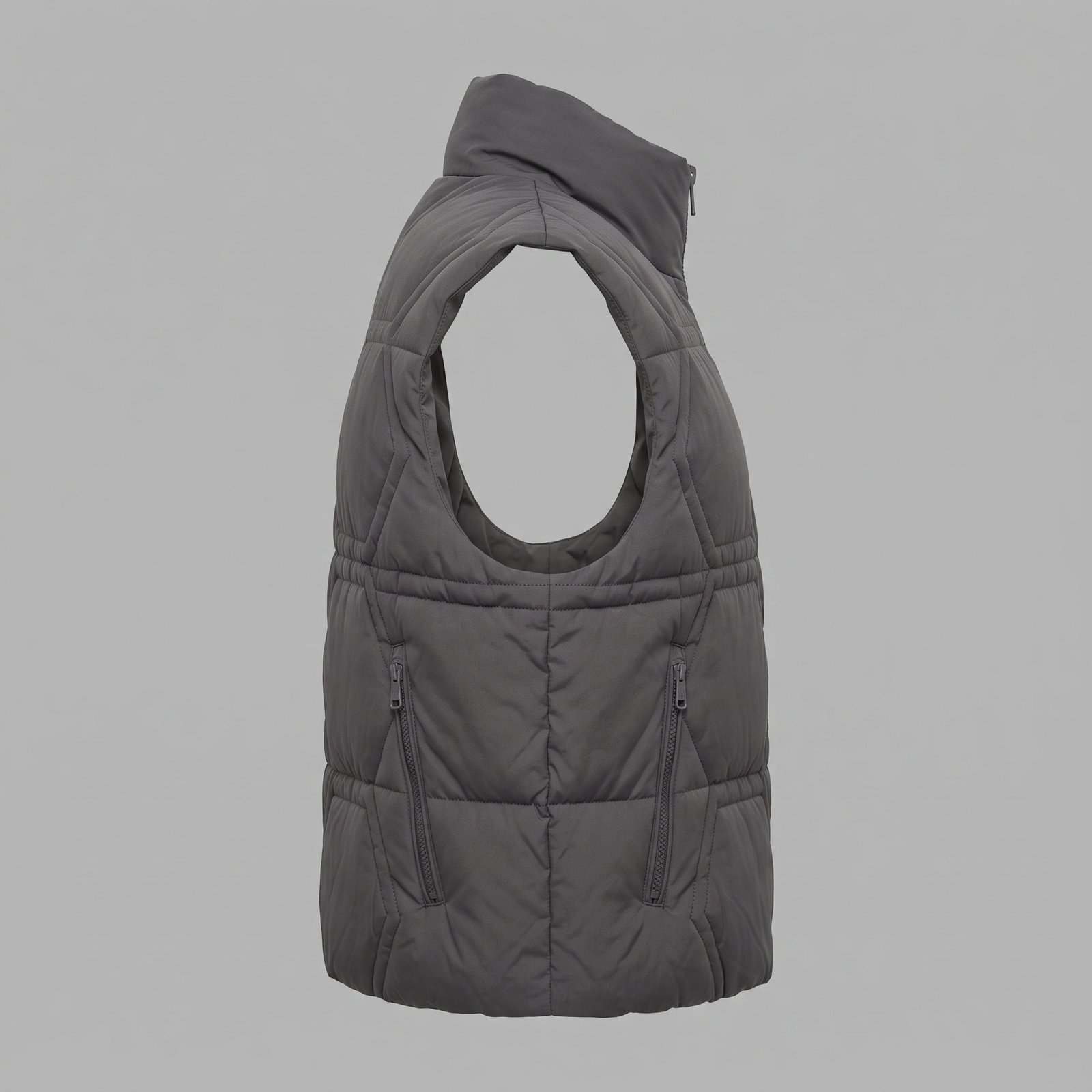 Q Clothing Store Women's Premium Geometric Quilted Puffer Vest - Charcoal Grey - Image 2